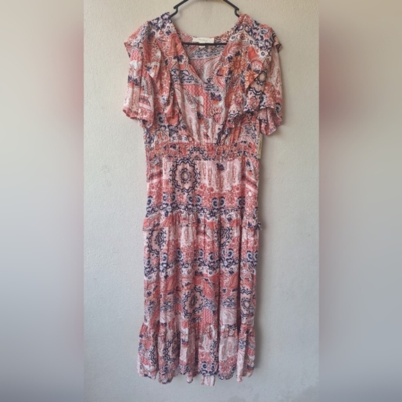 Nurture by Westbound Printed V-Neck Tiered Women's Dress Size L NWT - Picture 3 of 12